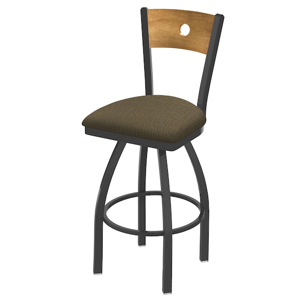 25" Swivel Counter Stool, Pewter Finish, Med Back, Graph Cork Seat